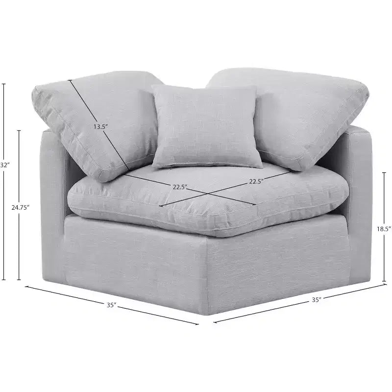 Linen Textured Fabric Corner Chair with Tufted Seat – Beige
