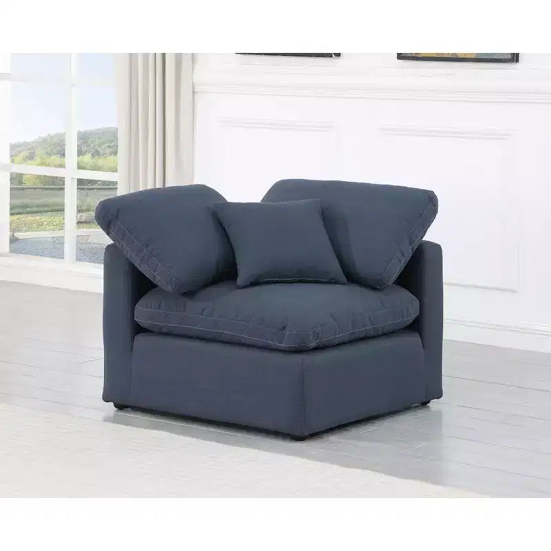 Linen Textured Fabric Corner Chair with Tufted Seat – Beige