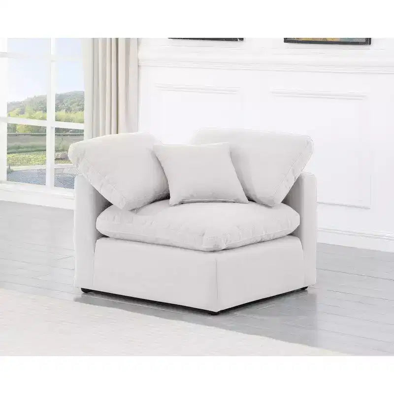 Linen Textured Fabric Corner Chair with Tufted Seat – Beige
