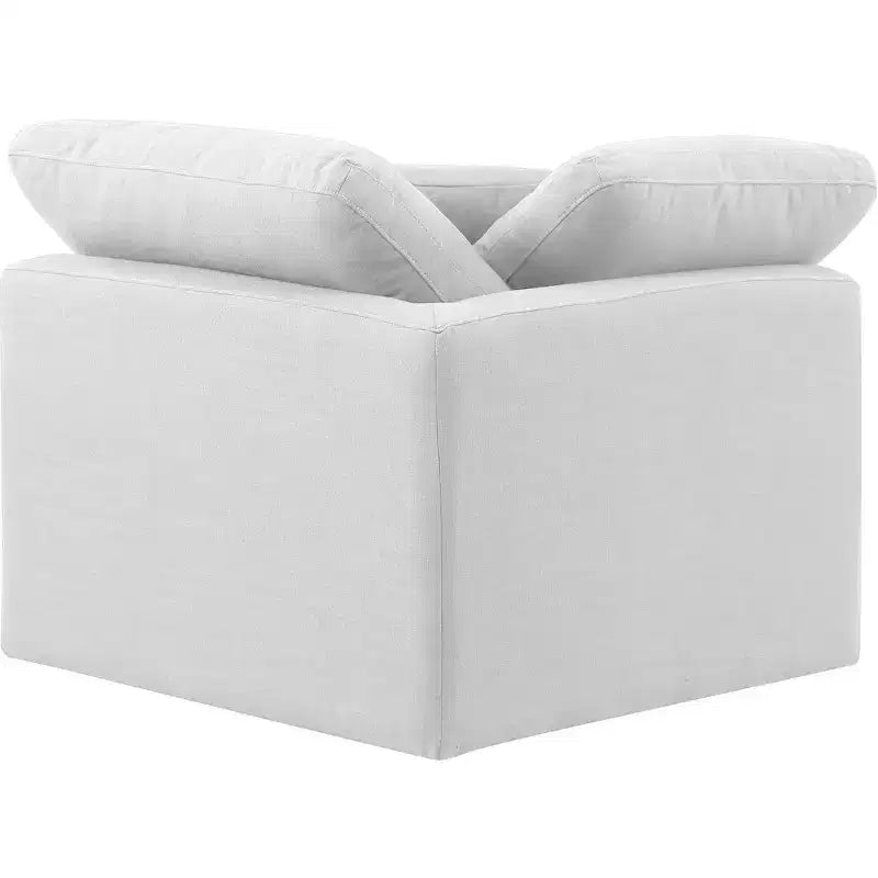 Linen Textured Fabric Corner Chair with Tufted Seat – Beige