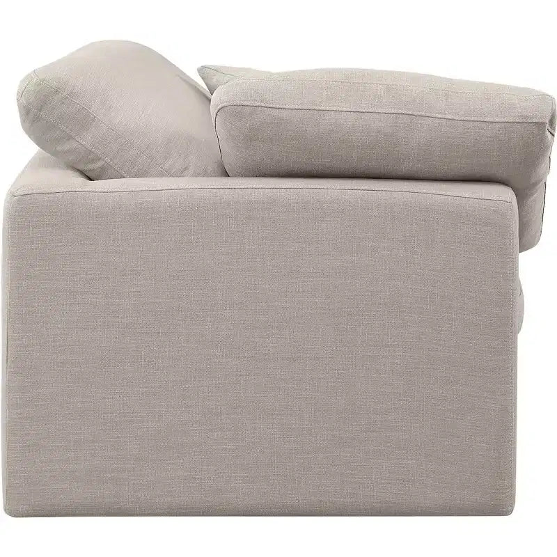 Linen Textured Fabric Corner Chair with Tufted Seat – Beige