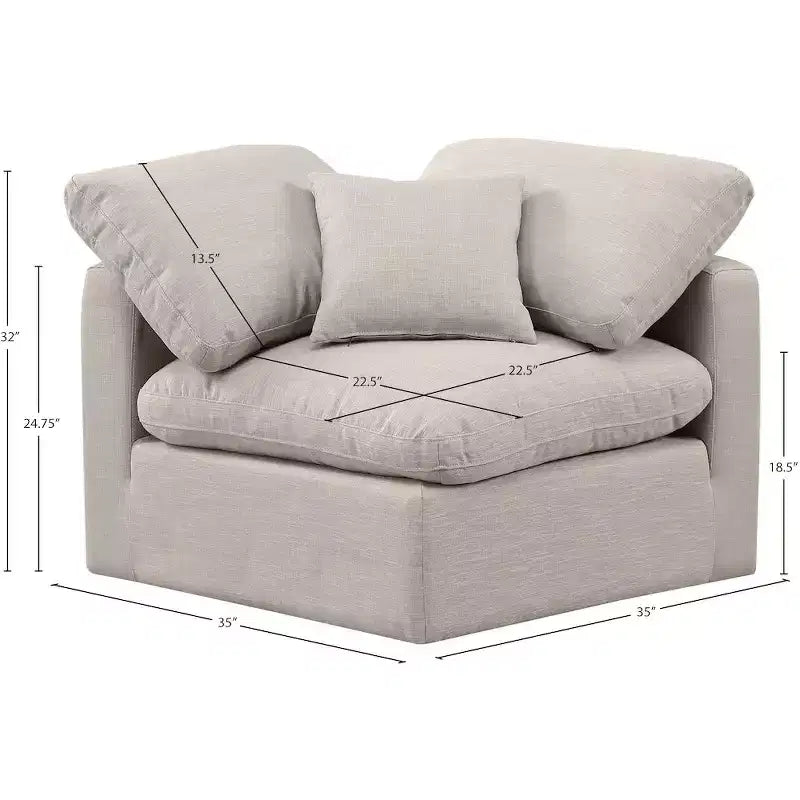 Linen Textured Fabric Corner Chair with Tufted Seat – Beige