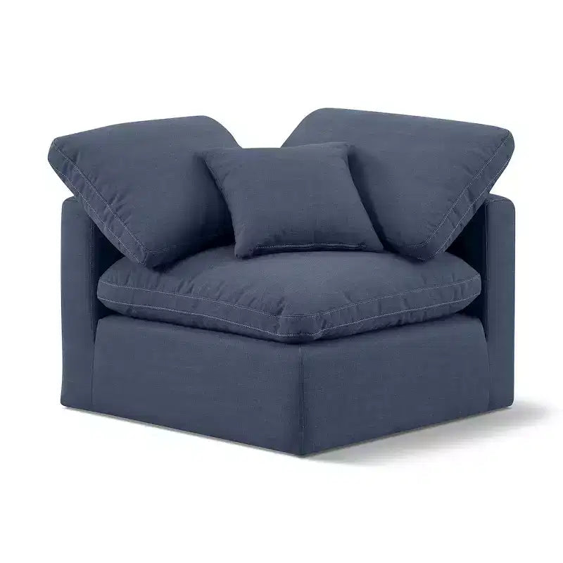 Linen Textured Fabric Corner Chair with Tufted Seat – Beige