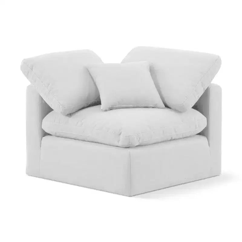 Linen Textured Fabric Corner Chair with Tufted Seat – Beige