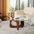 36-Inch Triangular Glass Coffee Table with Solid Wood Legs