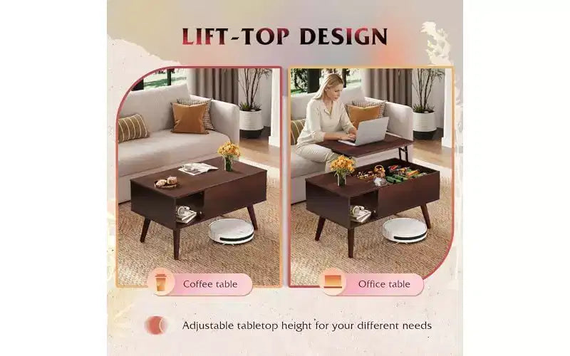 Lift-Top Coffee Table with Hidden Storage and LED Lighting