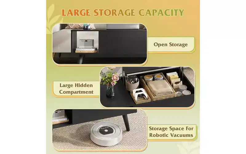 Lift-Top Coffee Table with Hidden Storage and LED Lighting