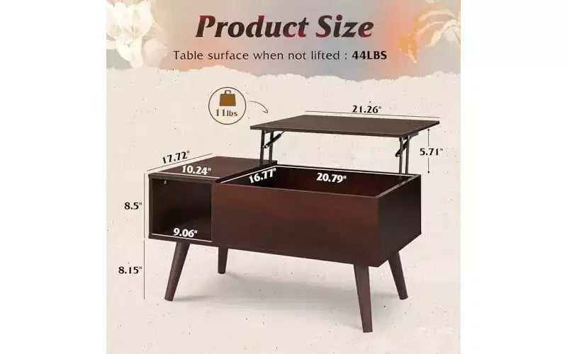 Lift-Top Coffee Table with Hidden Storage and LED Lighting