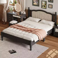 Queen Size Wooden Platform Bed with Rattan Headboard and Wood Slats