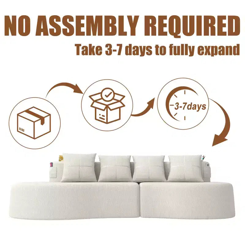 3-Seat Curved Modular Sectional Sofa with Cup Holders and Side Pocket