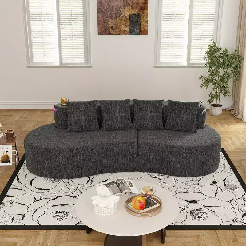 3-Seat Curved Modular Sectional Sofa with Cup Holders and Side Pocket