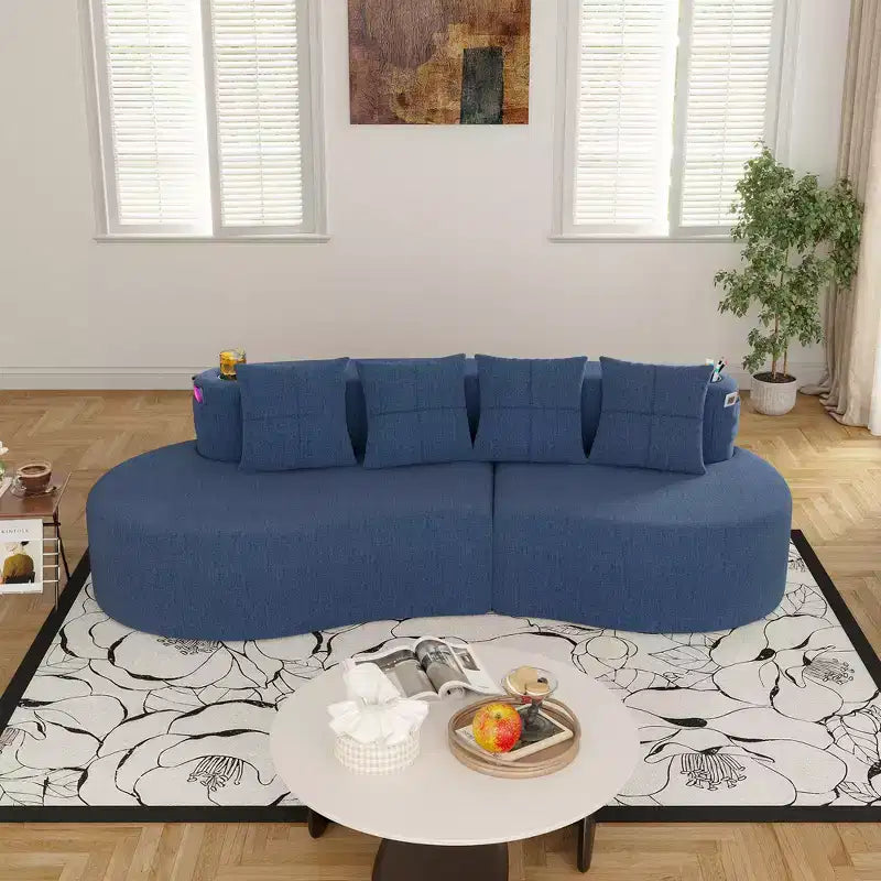 3-Seat Curved Modular Sectional Sofa with Cup Holders and Side Pocket