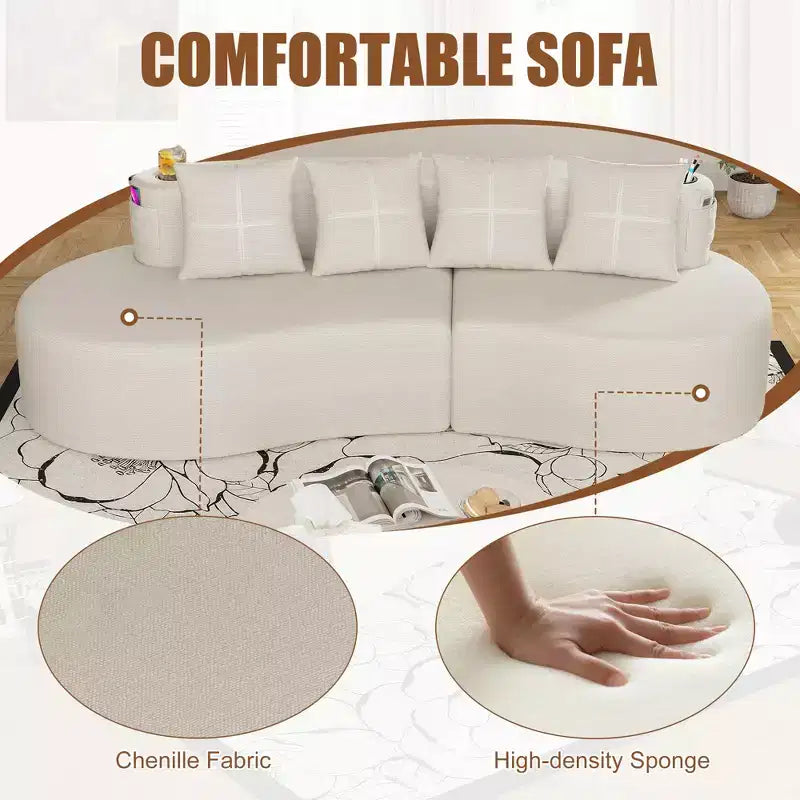3-Seat Curved Modular Sectional Sofa with Cup Holders and Side Pocket