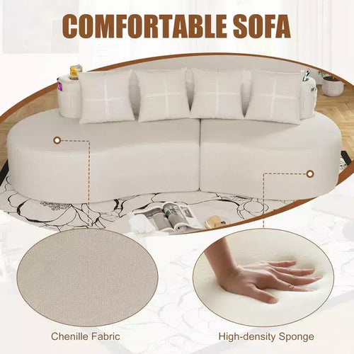 3-Seat Curved Modular Sectional Sofa with Cup Holders and Side Pocket