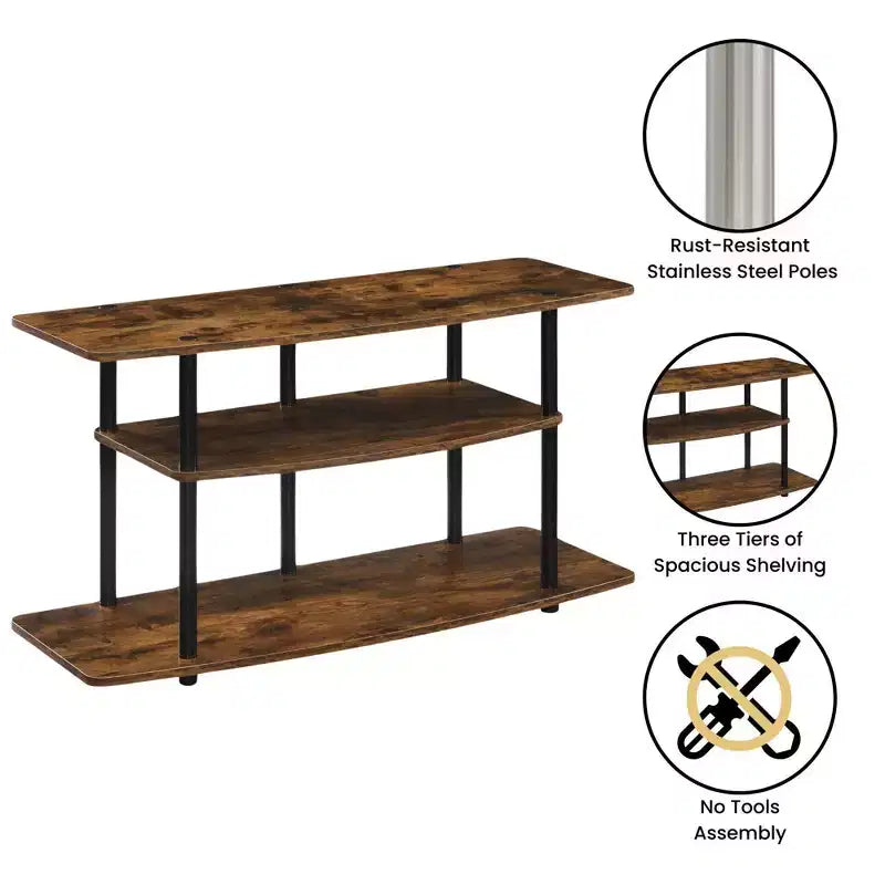 3-Tier Wide TV Stand for TVs up to 43" – MDF with Open Shelves