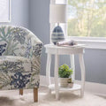 Round Accent Table with Lower Shelf – White, Pine and MDF