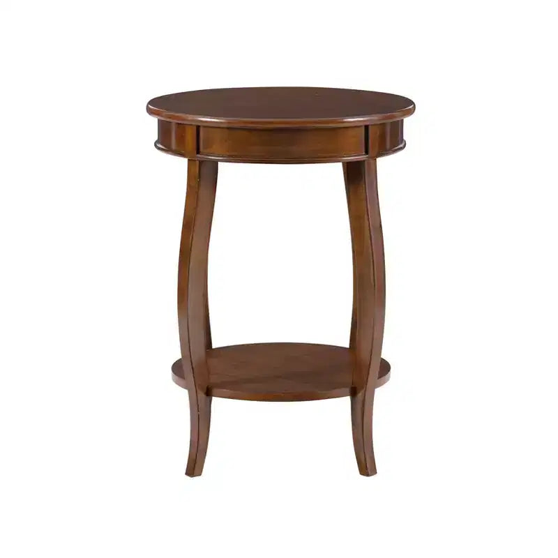 Round Accent Table with Lower Shelf – White, Pine and MDF
