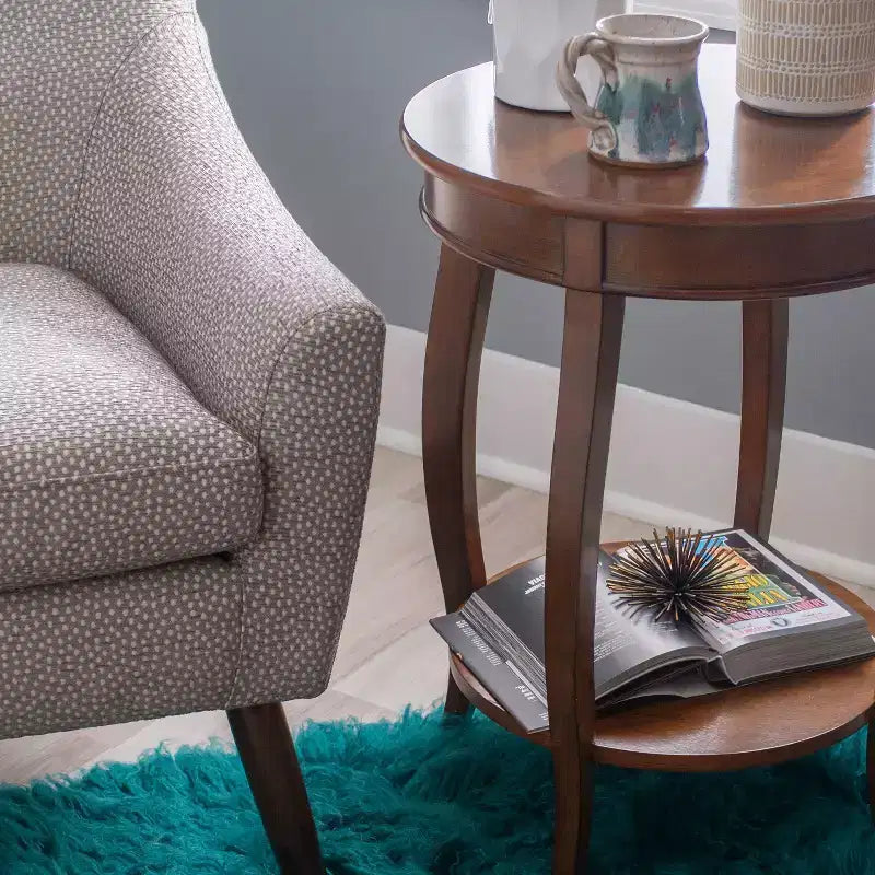 Round Accent Table with Lower Shelf – White, Pine and MDF
