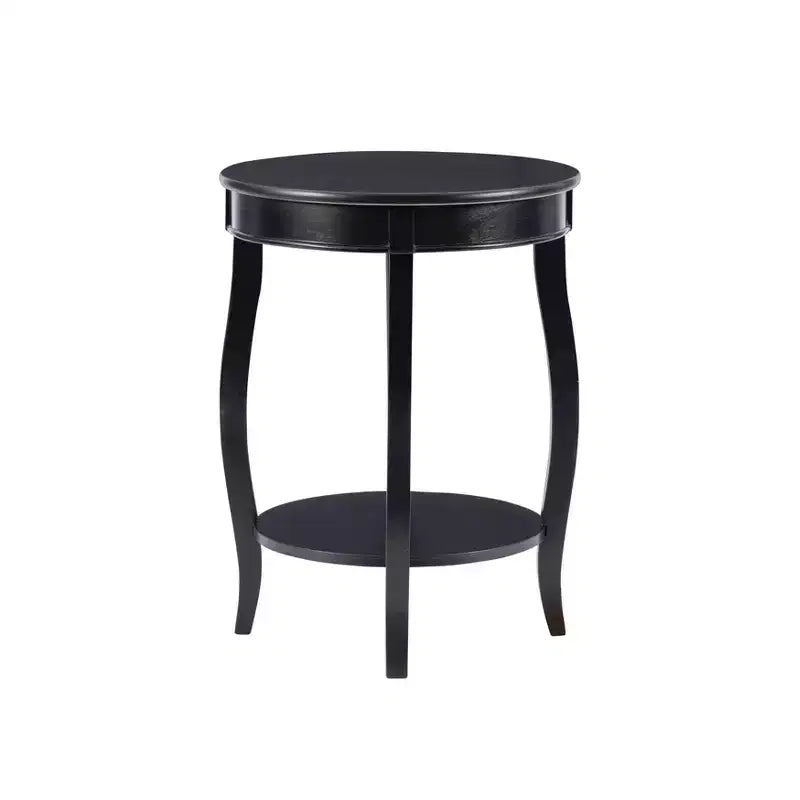 Round Accent Table with Lower Shelf – White, Pine and MDF