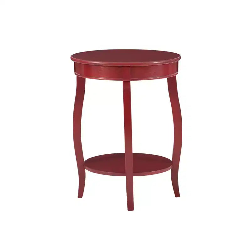 Round Accent Table with Lower Shelf – White, Pine and MDF