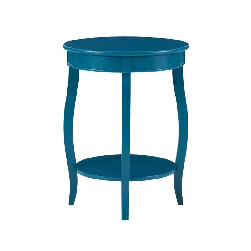 Round Accent Table with Lower Shelf – White, Pine and MDF