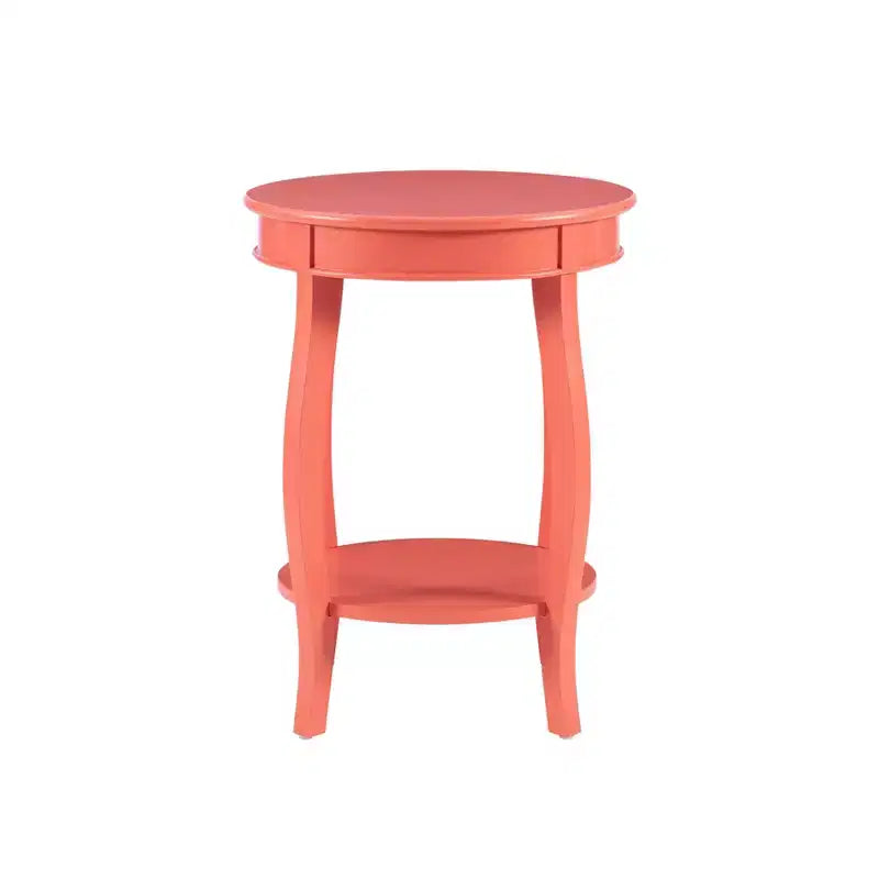 Round Accent Table with Lower Shelf – White, Pine and MDF