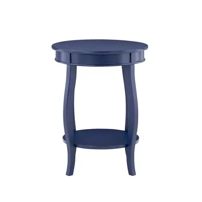 Round Accent Table with Lower Shelf – White, Pine and MDF
