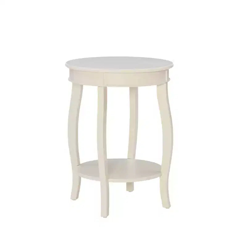 Round Accent Table with Lower Shelf – White, Pine and MDF