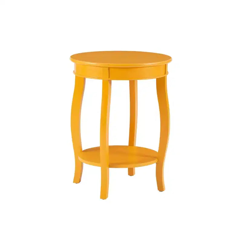 Round Accent Table with Lower Shelf – White, Pine and MDF
