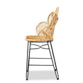 Rattan and Metal Bohemian Counter Height Barstool – Natural/Black, 24.5"