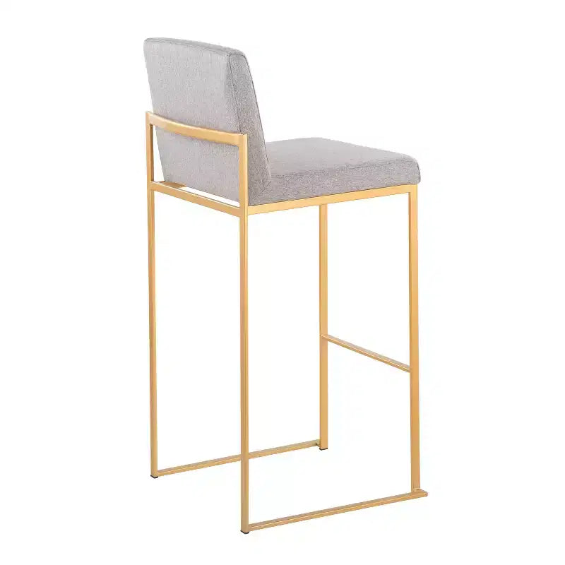 Set of 2 High Back Upholstered Barstools – Gold Frame, Gray Fabric