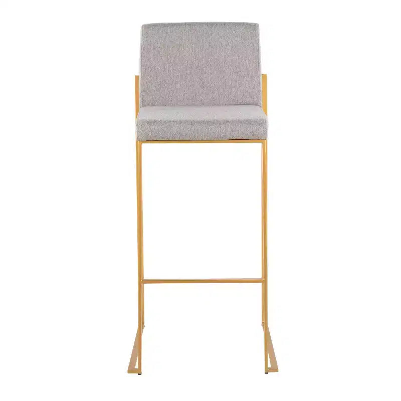 Set of 2 High Back Upholstered Barstools – Gold Frame, Gray Fabric