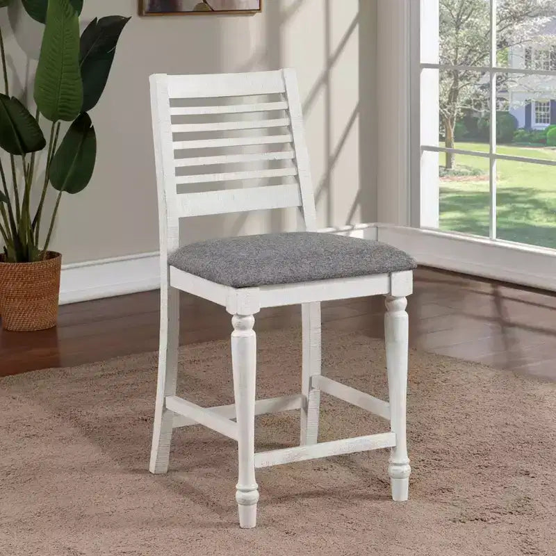 Set of 2 Farmhouse Counter Height Barstools with Upholstered Seats – Antique White