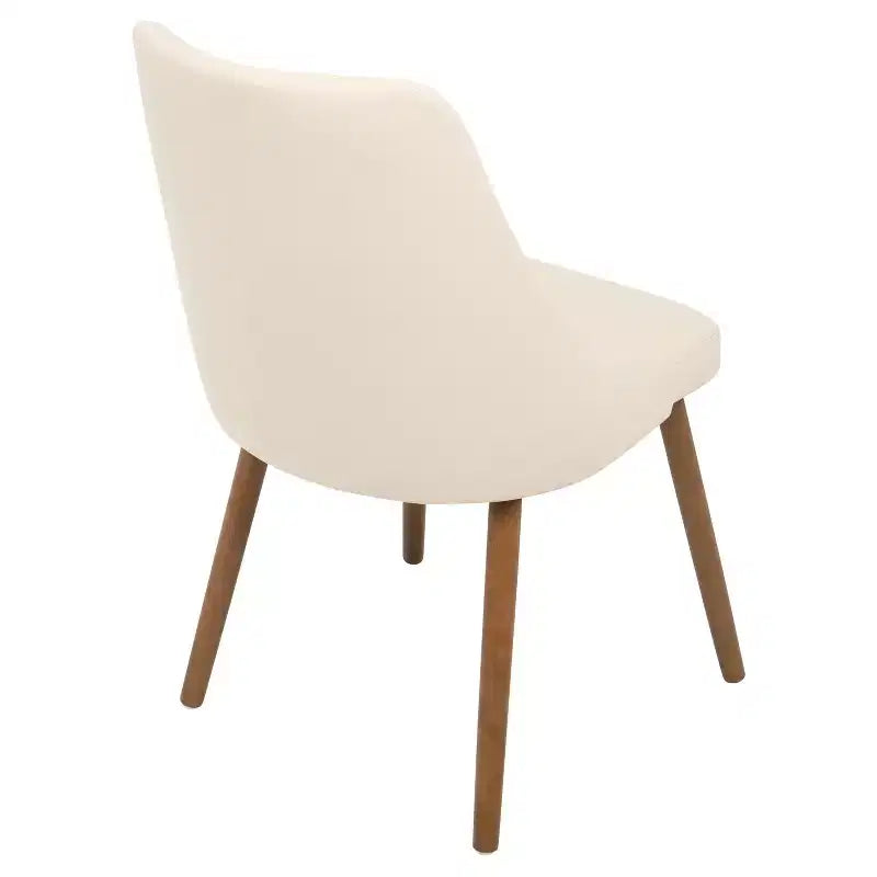 Mid-Century Modern Dining Chair – Cream Faux Leather, Walnut Finish