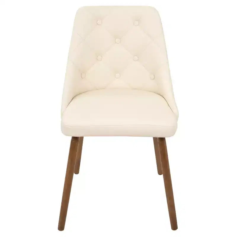 Mid-Century Modern Dining Chair – Cream Faux Leather, Walnut Finish