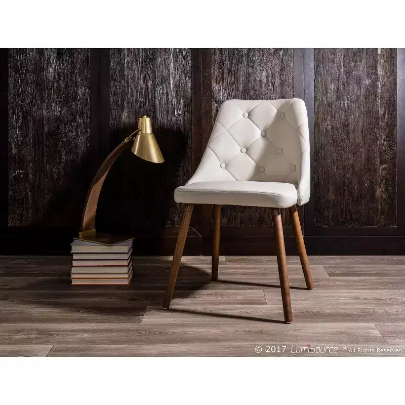 Mid-Century Modern Dining Chair – Cream Faux Leather, Walnut Finish