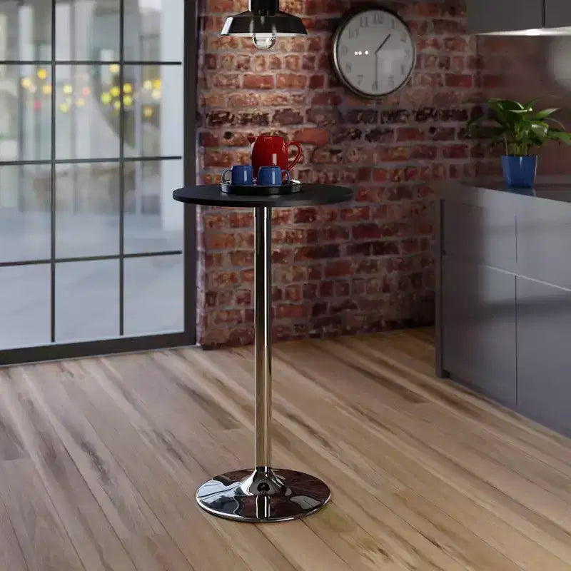 24-Inch Round Bar Height Pub Table – Black MDF Top, Chrome Pedestal Base