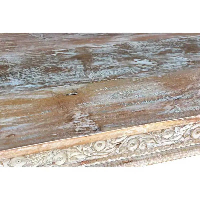 83-Inch Reclaimed Wood Carved Dining Table – Seats 8, Rustic Vintage