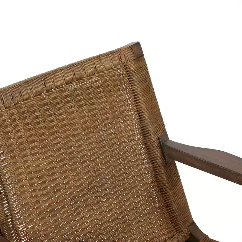 Natural Rattan Back Accent Chair with Mahogany Frame and Microfiber Seat