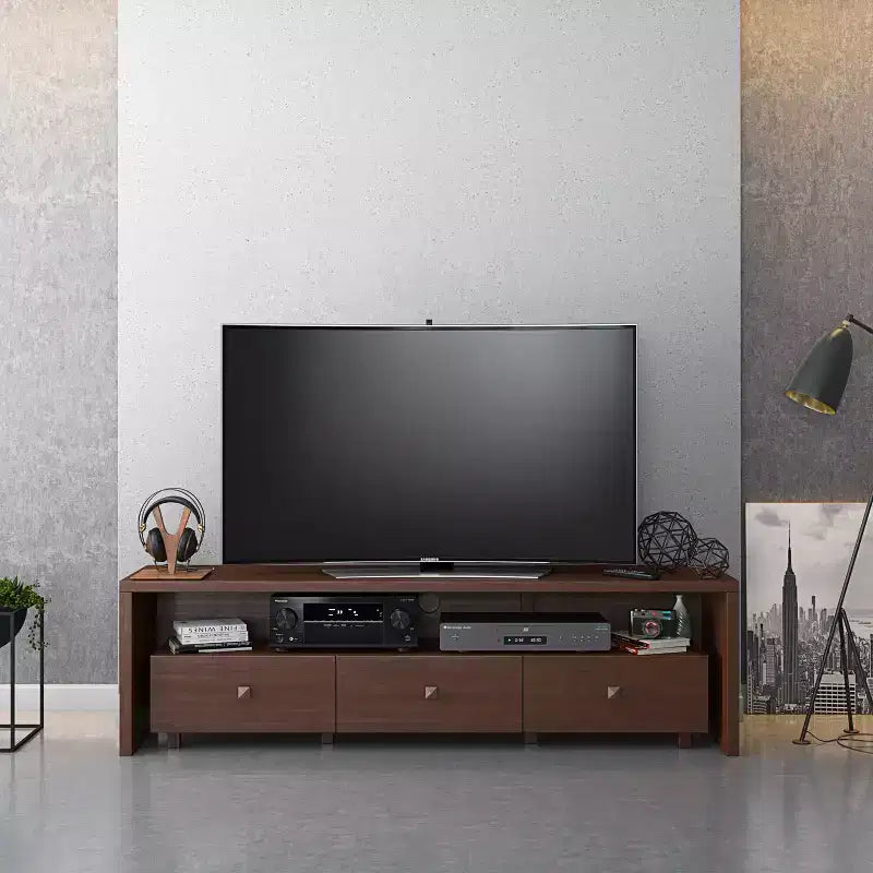 70.75-Inch TV Stand with 3 Drawers and 3 Shelves for TVs up to 75" – Hickory