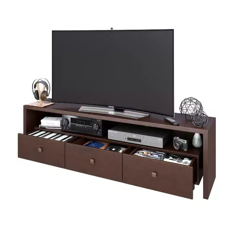 70.75-Inch TV Stand with 3 Drawers and 3 Shelves for TVs up to 75" – Hickory