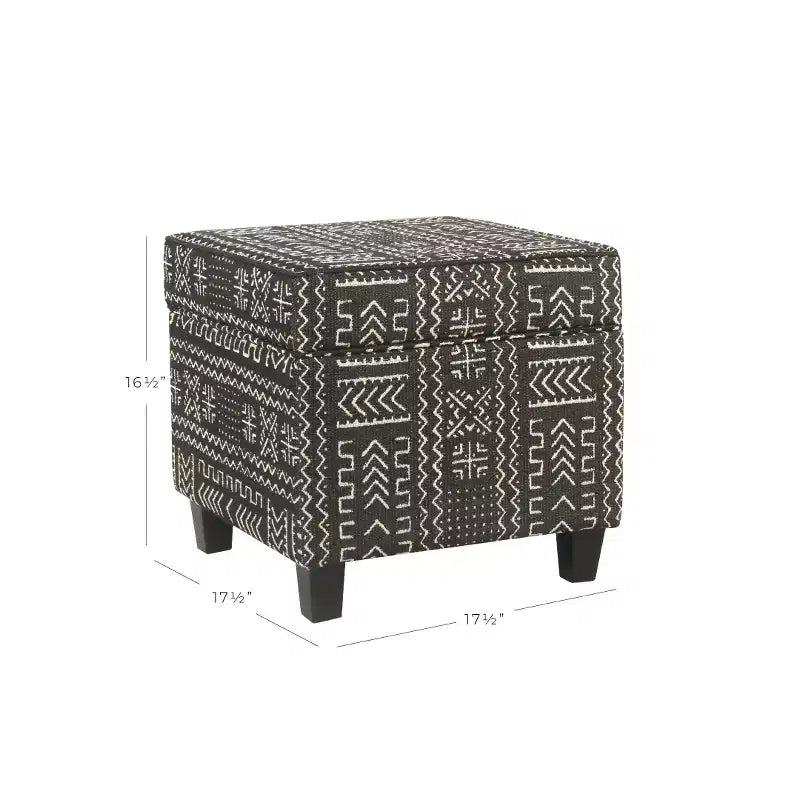 Square Upholstered Storage Ottoman with Lift-Off Top – Onyx