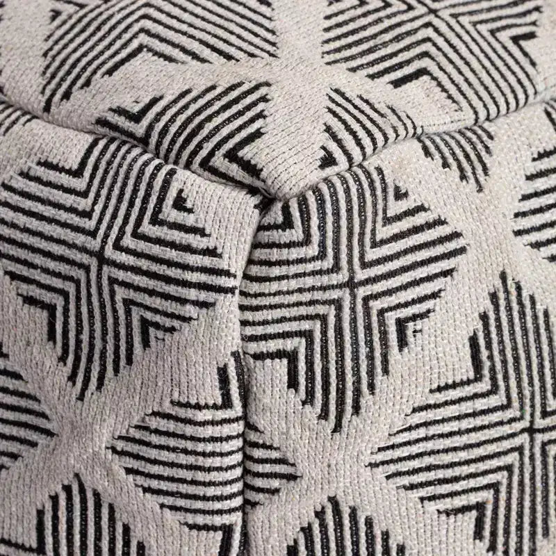 Square Geometric Handmade Pouf Ottoman – Black and Ivory, Fair Trade