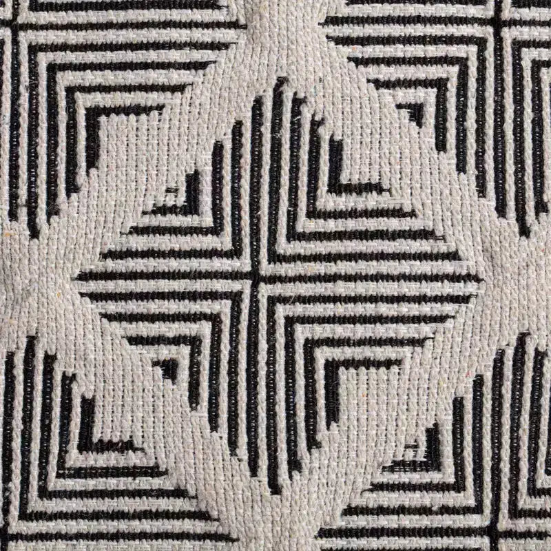 Square Geometric Handmade Pouf Ottoman – Black and Ivory, Fair Trade