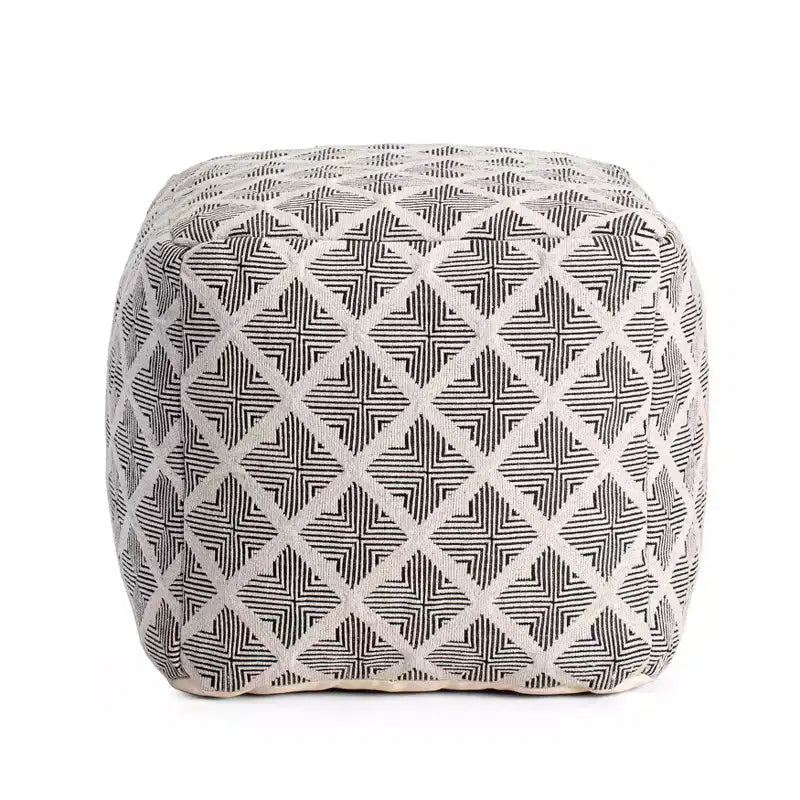 Square Geometric Handmade Pouf Ottoman – Black and Ivory, Fair Trade