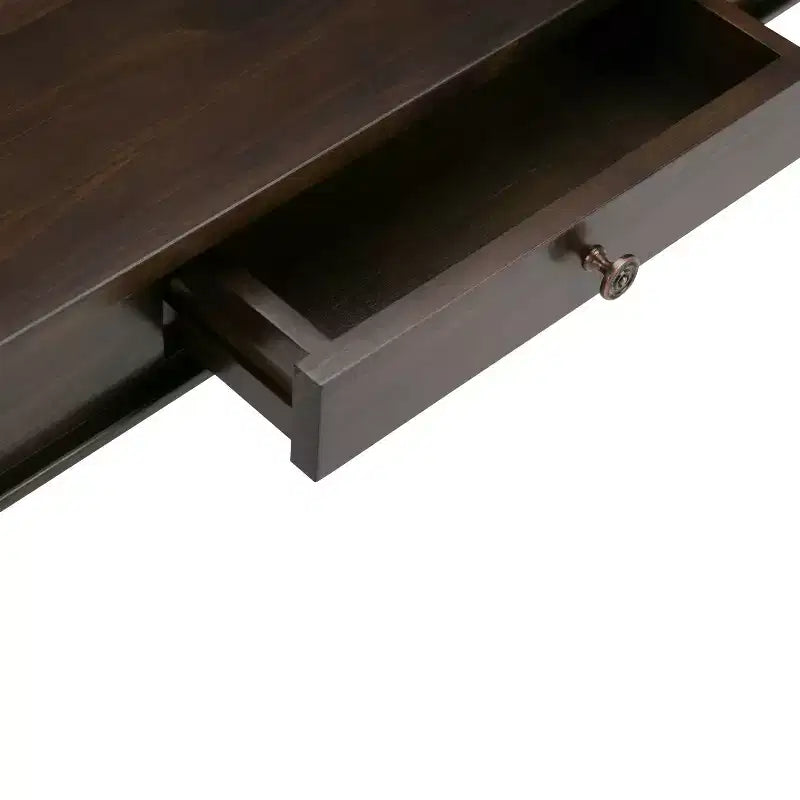 44-Inch Solid Pine Coffee Table with Drawer and Tapered Legs – Dark Tobacco