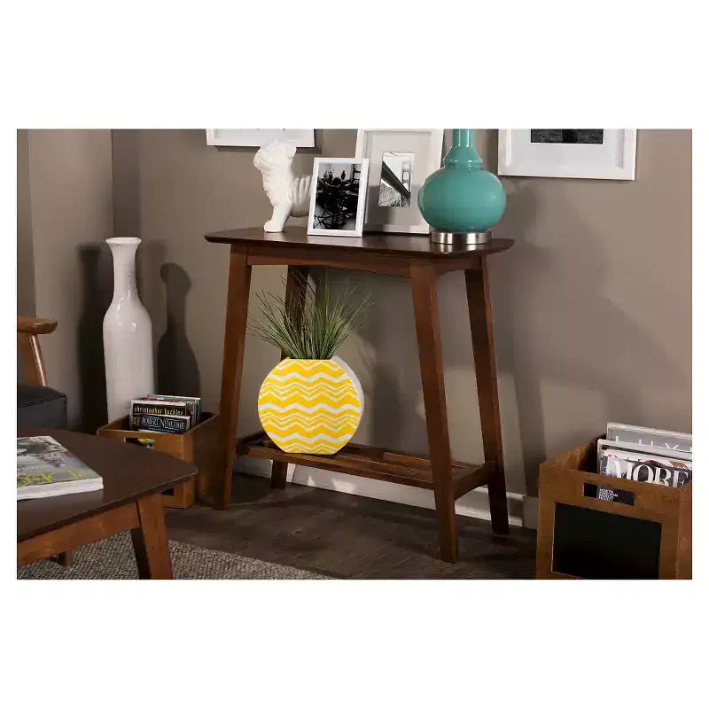 Mid-Century Modern Console Table with Open Shelf – Dark Walnut