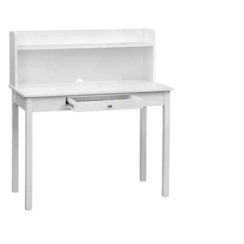 Compact White Desk with Hutch Storage