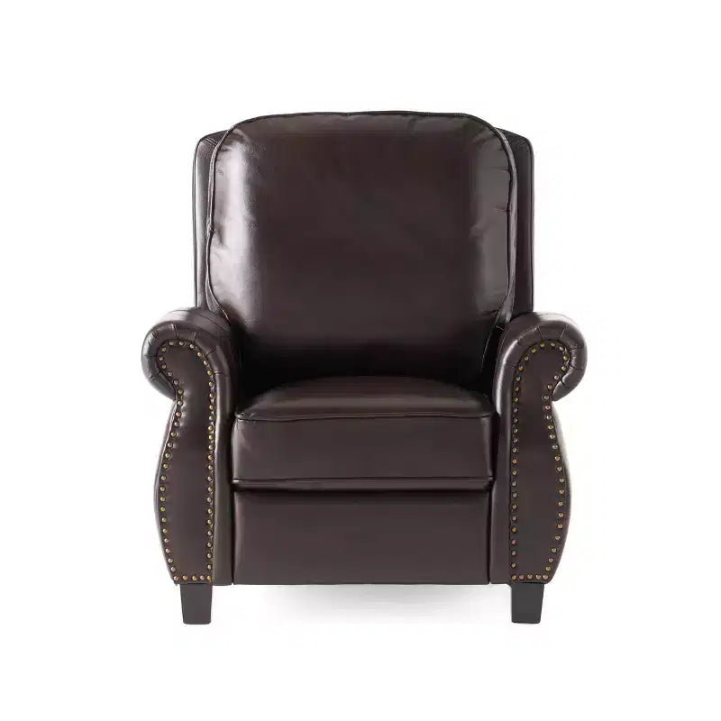 Faux Leather Recliner Club Chair with Nailhead Trim