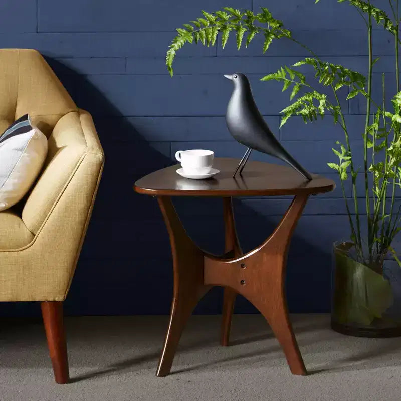 Triangular Wood Side Table – Mid-Century Modern Accent Table